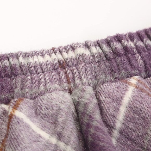 Womens Long Pure PurpleElastic Waist A-Line Pleated Tartan Long Plaid Wool Skirt - Picture 7 of 8